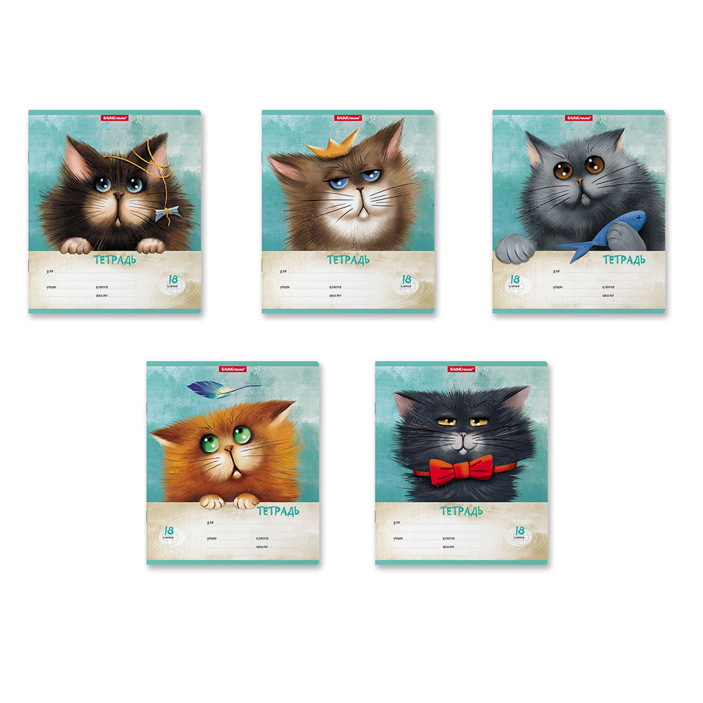 Тетрадь школьная ученическая ErichKrause® Funny Cats, 18 листов, клетка (в Тетрадь школьная ученическая ErichKrause® Funny Cats, 18 листов, клетка (в