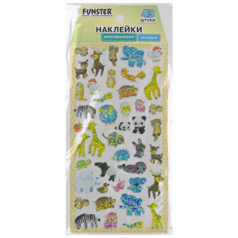 Наклейки гелевые "Зверушки", 17,5х9 см, ассорти 4 вида, FUNSTER