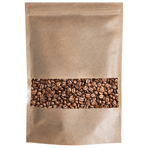 Пакет дой-пак с замком ZIP LOCK, крафт с окном 50 мм, 150х220 + 40 мм, 100 штук,