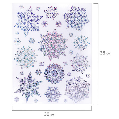 Наклейка для окон, 30х38 см, "Морозные снежинки", голография, серебро, Наклейка для окон, 30х38 см, "Морозные снежинки", голография, серебро,