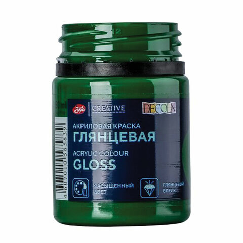 Краска акриловая глянцевая "Декола", банка 50 мл, зеленая средняя, Краска акриловая глянцевая "Декола", банка 50 мл, зеленая средняя,