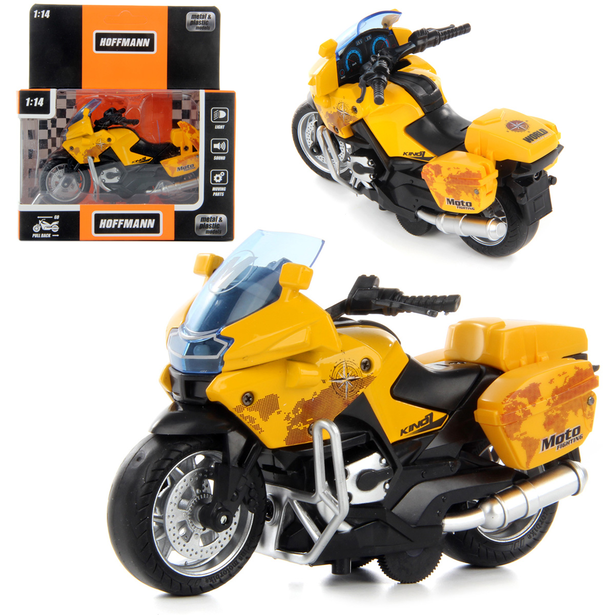 Мотоцикл металлический 1:14 TRAVELLER свет/звук, 2 бок. багажн. откр., руль Мотоцикл металлический 1:14 TRAVELLER свет/звук, 2 бок. багажн. откр., руль