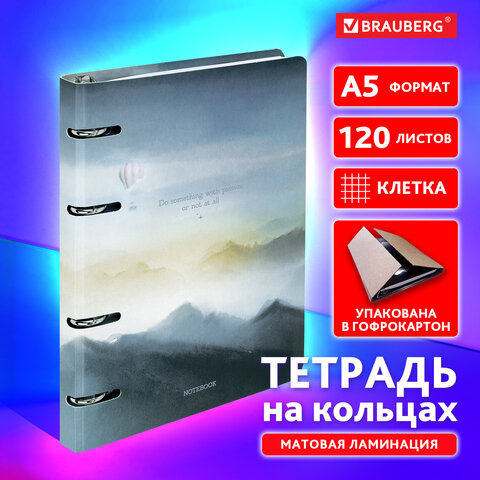 Тетрадь на кольцах А5 160х212 мм, 120 листов, картон, матовая ламинация, клетка, Тетрадь на кольцах А5 160х212 мм, 120 листов, картон, матовая ламинация, клетка,