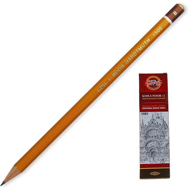Карандаш чернографитный KOH-I-NOOR 1500/B Чехия штр. 8593539006039, Карандаш чернографитный KOH-I-NOOR 1500/B Чехия штр. 8593539006039,
