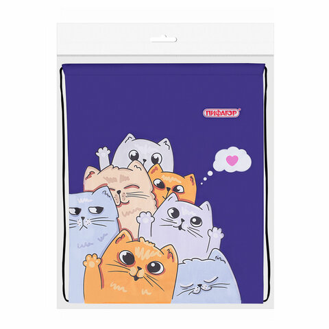 Мешок для обуви ПИФАГОР, 1 отделение, 42х34 см, "Cats greetings", Мешок для обуви ПИФАГОР, 1 отделение, 42х34 см, "Cats greetings",