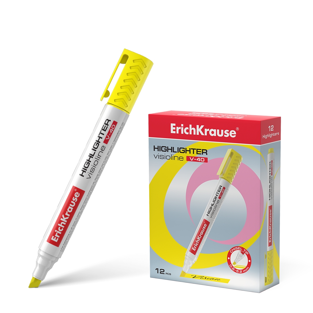 Текстмаркер ErichKrause® Visioline V-40, цвет чернил желтый (в коробке по 12 Текстмаркер ErichKrause® Visioline V-40, цвет чернил желтый (в коробке по 12