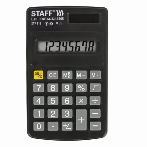 Калькулятор карманный STAFF STF-818 (102х62 мм), 8 разрядов, двойное питание, Калькулятор карманный STAFF STF-818 (102х62 мм), 8 разрядов, двойное питание,