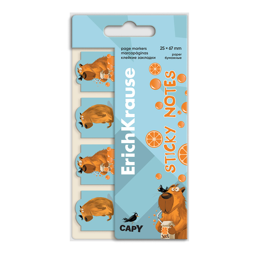 Клейкие закладки бумажные ErichKrause Happy Capy, 25X67 мм, 80 листов Клейкие закладки бумажные ErichKrause Happy Capy, 25X67 мм, 80 листов