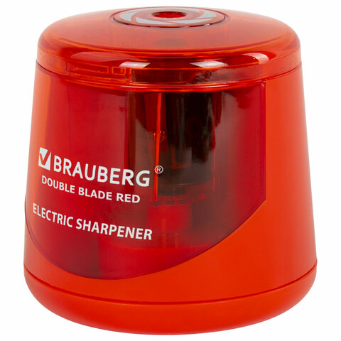 Точилка электрическая BRAUBERG DOUBLE BLADE RED, двойное лезвие, питание от 2