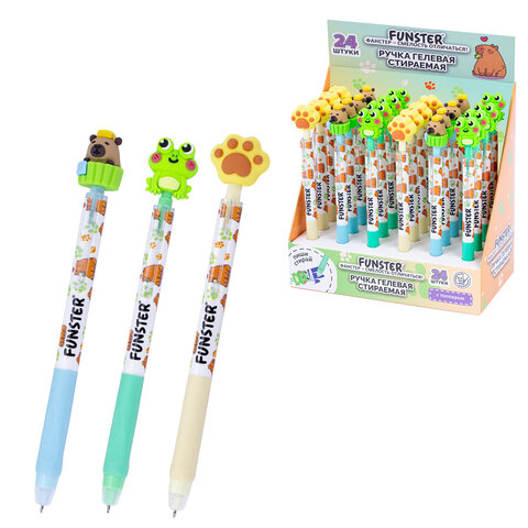Ручка стираемая с топпером гелевая FUNSTER "CUTE ANIMALS", СИНЯЯ, Ручка стираемая с топпером гелевая FUNSTER "CUTE ANIMALS", СИНЯЯ,