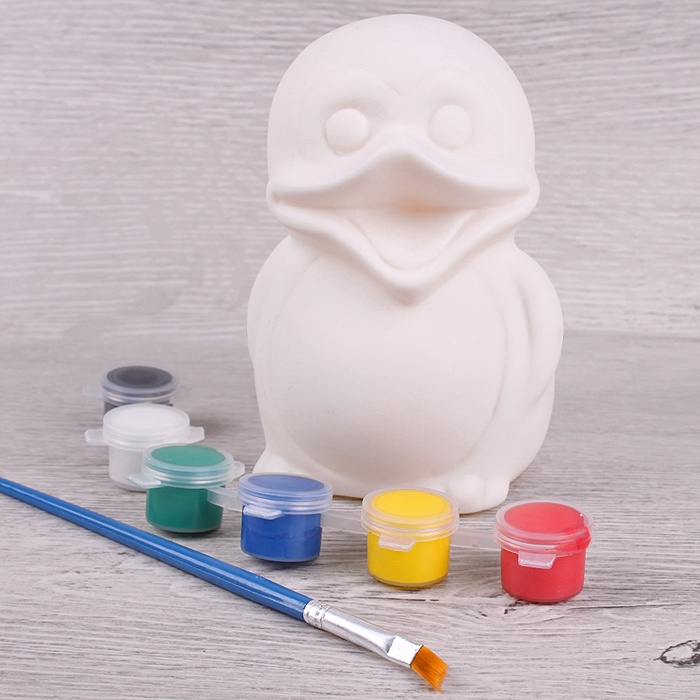 Копилка-раскраска "Пингвин" +6 красок, кисточка Копилка-раскраска "Пингвин" +6 красок, кисточка