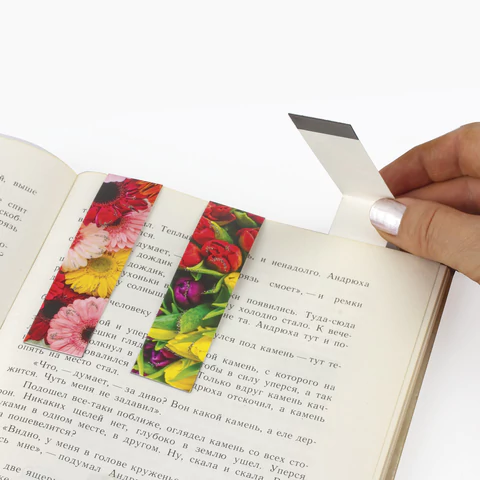 Закладки для книг с магнитом ЦВЕТЫ, набор 6 шт., блестки, 25x196 мм, ЮНЛАНДИЯ, Закладки для книг с магнитом ЦВЕТЫ, набор 6 шт., блестки, 25x196 мм, ЮНЛАНДИЯ,