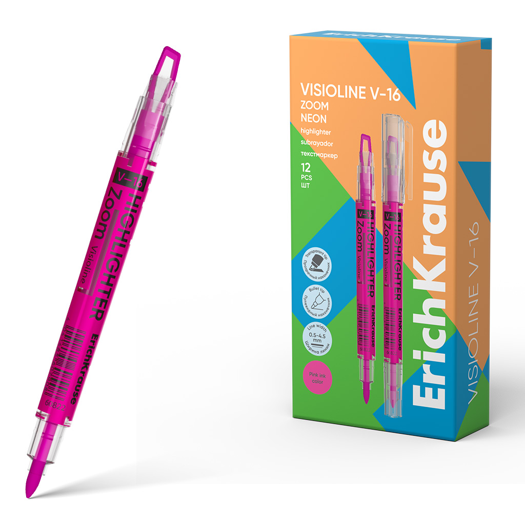 Двухсторонний текстмаркер ErichKrause Visioline V-16 Zoom Neon, цвет чернил Двухсторонний текстмаркер ErichKrause Visioline V-16 Zoom Neon, цвет чернил