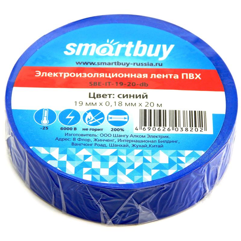 Изолента Smartbuy, 19мм*20м, 180мкм, синяя, инд. упаковка Изолента Smartbuy, 19мм*20м, 180мкм, синяя, инд. упаковка