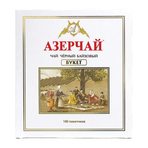Чай АЗЕРЧАЙ "Букет" черный, 100 пакетиков с ярлычками по 2 г,