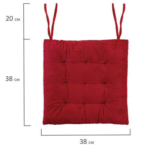 Подушка на стул "ВЕЛЬВЕТ" 38х38 см, полиэстер, бордовая, PRIMILA