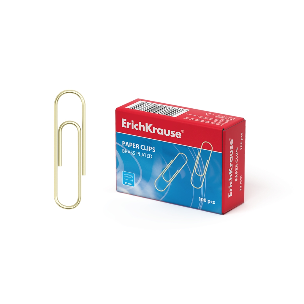 Скрепки металлические омедненные Erich Krause, 33мм (коробка 100 шт.) Скрепки металлические омедненные Erich Krause, 33мм (коробка 100 шт.)
