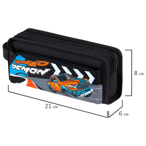 Пенал ЮНЛАНДИЯ ЮНИОР, 2 отделения, с ручкой, полиэстер, "Speed demon",