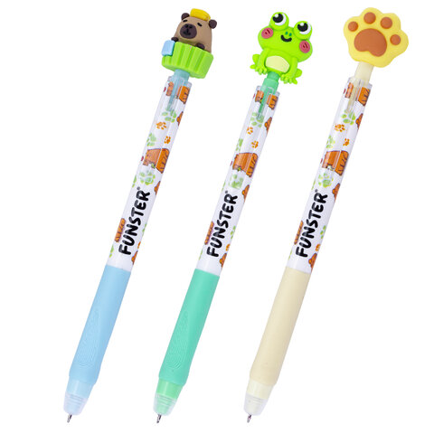 Ручка стираемая с топпером гелевая FUNSTER "CUTE ANIMALS", СИНЯЯ, Ручка стираемая с топпером гелевая FUNSTER "CUTE ANIMALS", СИНЯЯ,