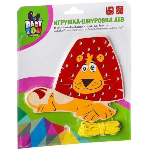 Игр. дерев., Шнуровка ЛЕВ, Bondibon, BOX 20x16x1 см., ВВ2189 Игр. дерев., Шнуровка ЛЕВ, Bondibon, BOX 20x16x1 см., ВВ2189
