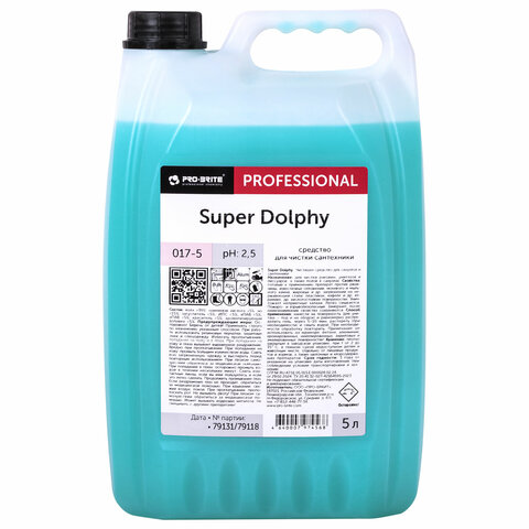 Средство для уборки санитарных помещений, 5 л, PRO-BRITE SUPER DOLPHY, Средство для уборки санитарных помещений, 5 л, PRO-BRITE SUPER DOLPHY,