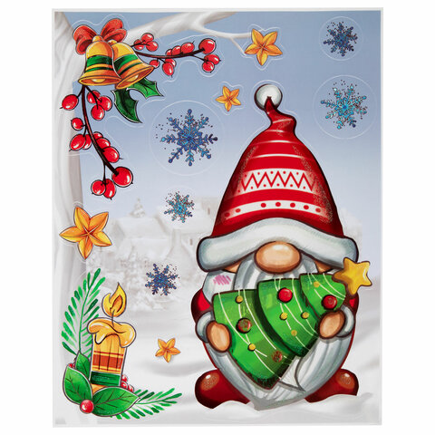 Наклейка для окон двусторонняя, МНОГОРАЗОВАЯ, 30х38 см, "Рождественский Наклейка для окон двусторонняя, МНОГОРАЗОВАЯ, 30х38 см, "Рождественский