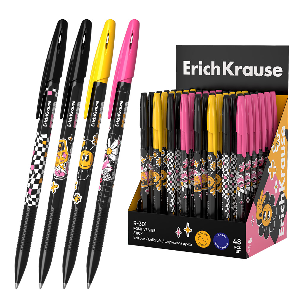 Ручка шариковая ErichKrause R-301 Stick Positive Vibe 0.7, цвет чернил синий (в Ручка шариковая ErichKrause R-301 Stick Positive Vibe 0.7, цвет чернил синий (в
