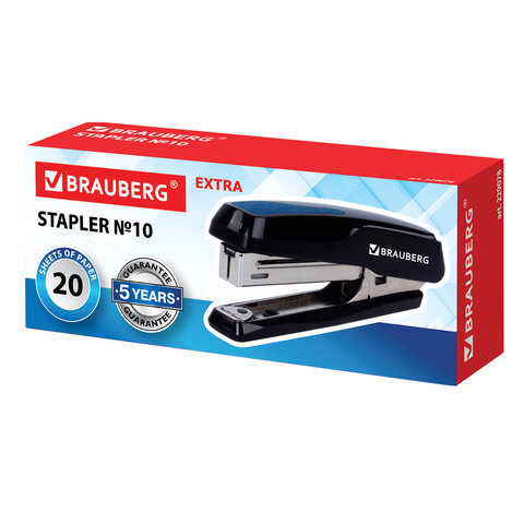 Степлер №10 BRAUBERG "Extra", до 20 листов, антистеплер, черно-синий,