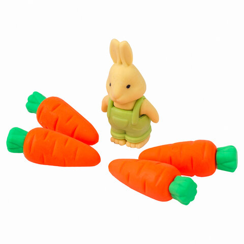 Набор ластиков фигурных ЮНЛАНДИЯ "Зайчик и урожай", 5 шт., ассорти, Набор ластиков фигурных ЮНЛАНДИЯ "Зайчик и урожай", 5 шт., ассорти,