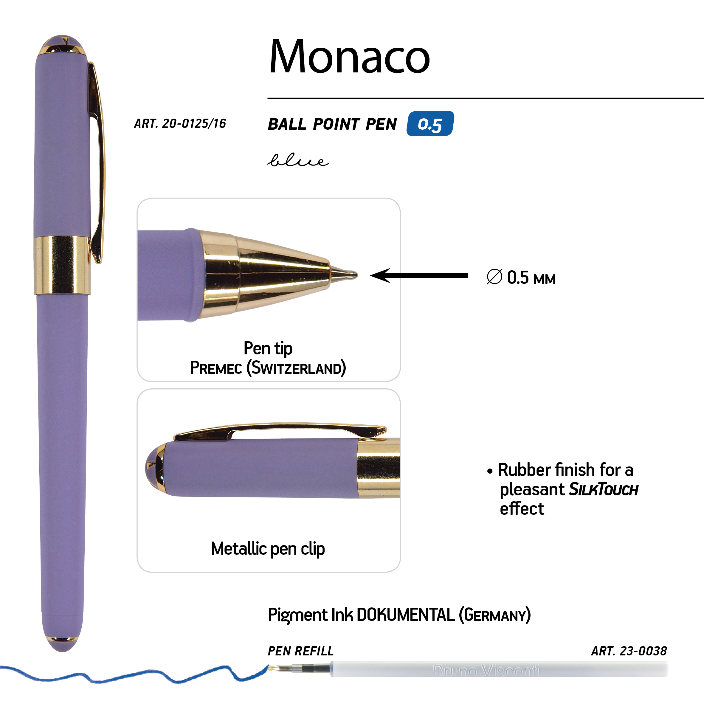РУЧКА "MONACO" ШАРИКОВАЯ 0.5 ММ, СИНЯЯ (лавандовый корпус) РУЧКА "MONACO" ШАРИКОВАЯ 0.5 ММ, СИНЯЯ (лавандовый корпус)