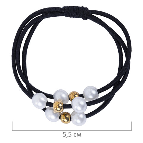 Резинки для волос НАБОР 3 шт., 0,2х14 см, с жемчужинами, чёрные, MONTE VITA