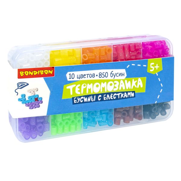 Набор для творчества BONDIBON. Термомозаика бусины с блестками (10 цветов, 850 Набор для творчества BONDIBON. Термомозаика бусины с блестками (10 цветов, 850