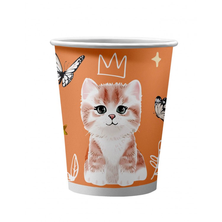 Набор бумажных стаканов Котики на персиковом , в т/у пленке, 6 штук*250 мл. Набор бумажных стаканов Котики на персиковом , в т/у пленке, 6 штук*250 мл.