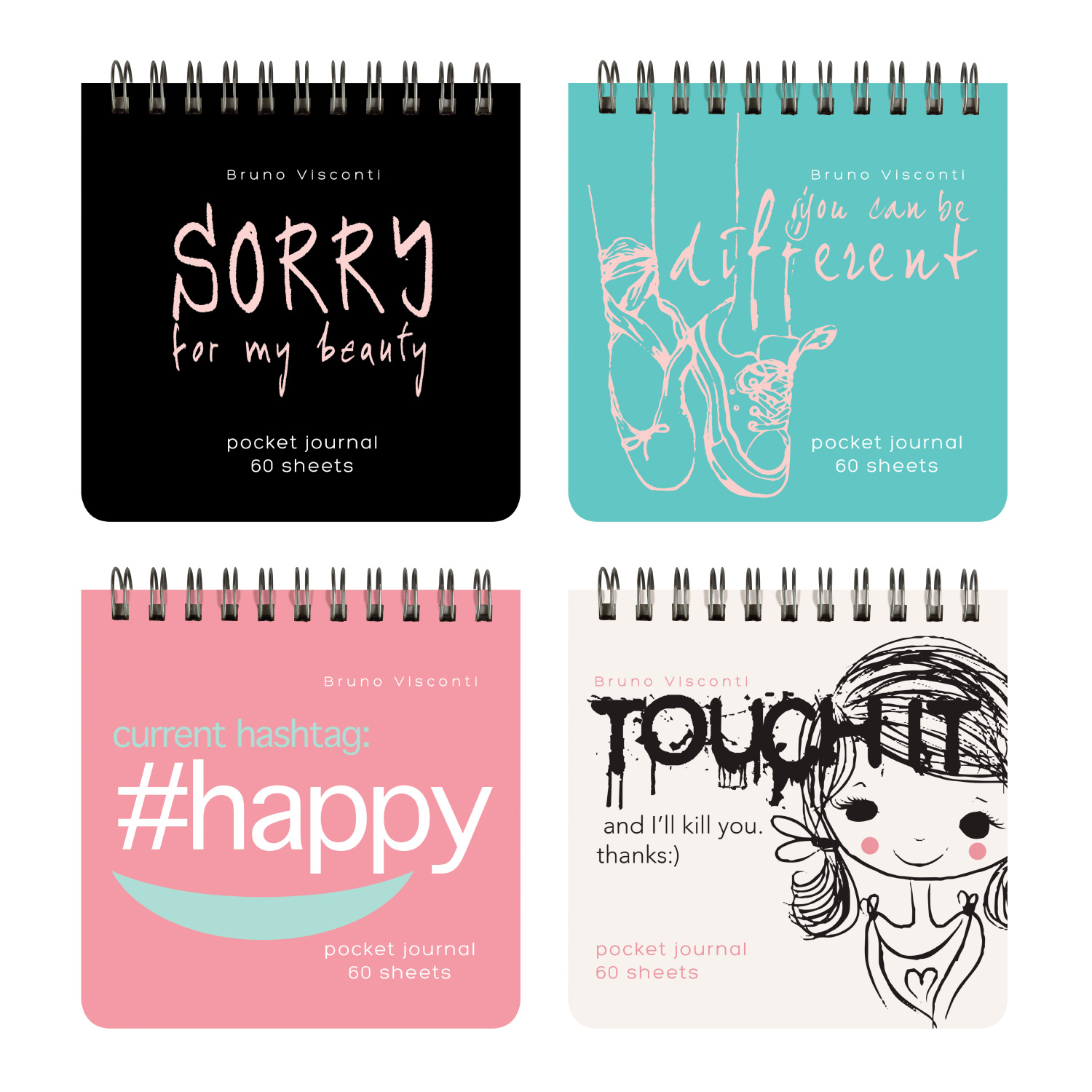 "POCKET JOURNAL" 70 х 70 мм, 60 Л, (4 ВИДA) НА ГРЕБНЕ "MY "POCKET JOURNAL" 70 х 70 мм, 60 Л, (4 ВИДA) НА ГРЕБНЕ "MY