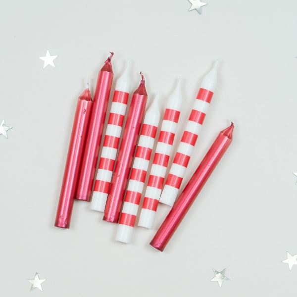Свечи Ассорти Red & White в полоску 8 штук, 8см