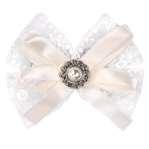 Бант для волос НАБОР 2 шт. и 1 шт., 10х8 см, на заколке, белый, АССОРТИ, MONTE