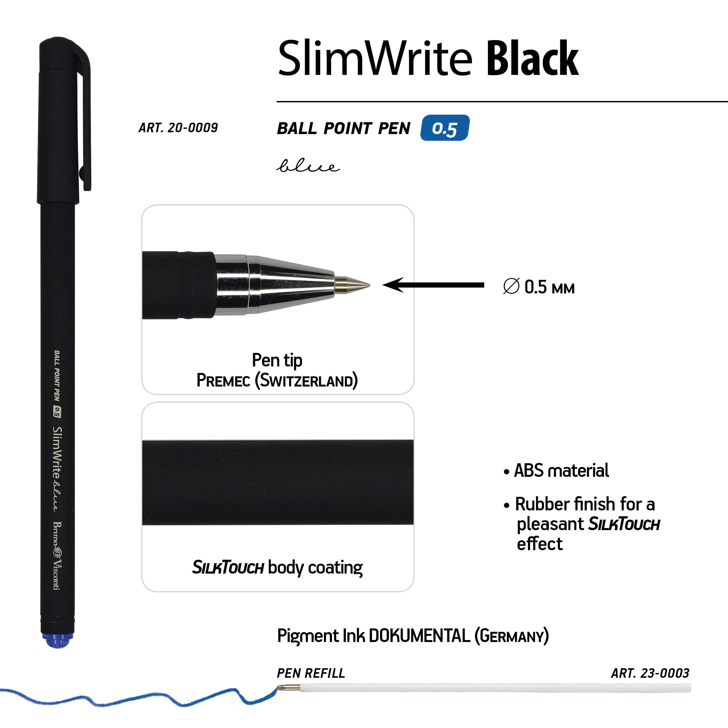 РУЧКА "SlimWrite.BLACK" ШАРИКОВАЯ 0.5 ММ, СИНЯЯ