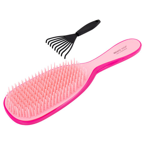 Расческа для волос массажная 22,5х6,5 см, розовая + щетка для чистки В ПОДАРОК,