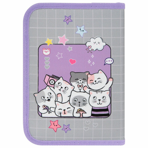 Пенал ПИФАГОР, 1 отделение, 2 откидные планки, полиэстер, 20х14 см, "Cats Пенал ПИФАГОР, 1 отделение, 2 откидные планки, полиэстер, 20х14 см, "Cats