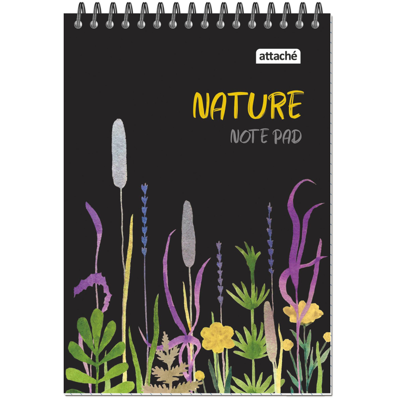 Блокнот А5 60л Attache Nature Black flowers клетка, 65г, 100%, гребень, карт, Блокнот А5 60л Attache Nature Black flowers клетка, 65г, 100%, гребень, карт,