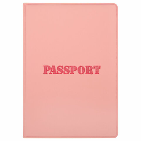 Обложка для паспорта, мягкий полиуретан, "PASSPORT", нежно-розовая,