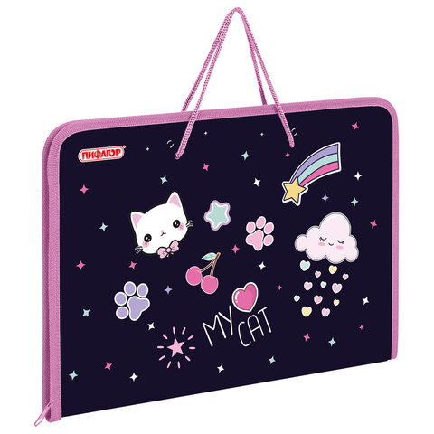 Папка для труда на молнии с ручками ПИФАГОР А4, 1 отделение, пластик, Папка для труда на молнии с ручками ПИФАГОР А4, 1 отделение, пластик,