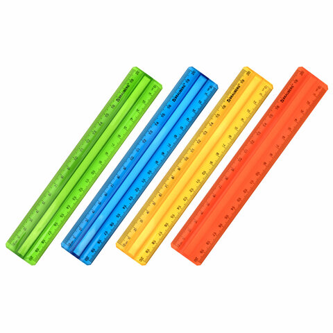 Линейка пластиковая 20 см, BRAUBERG, с держателем, прозрачная, неоновая, Линейка пластиковая 20 см, BRAUBERG, с держателем, прозрачная, неоновая,