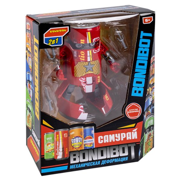 Трансформер "BONDIBOT 2 в 1", банка - робот Самурай с оружием, Трансформер "BONDIBOT 2 в 1", банка - робот Самурай с оружием,