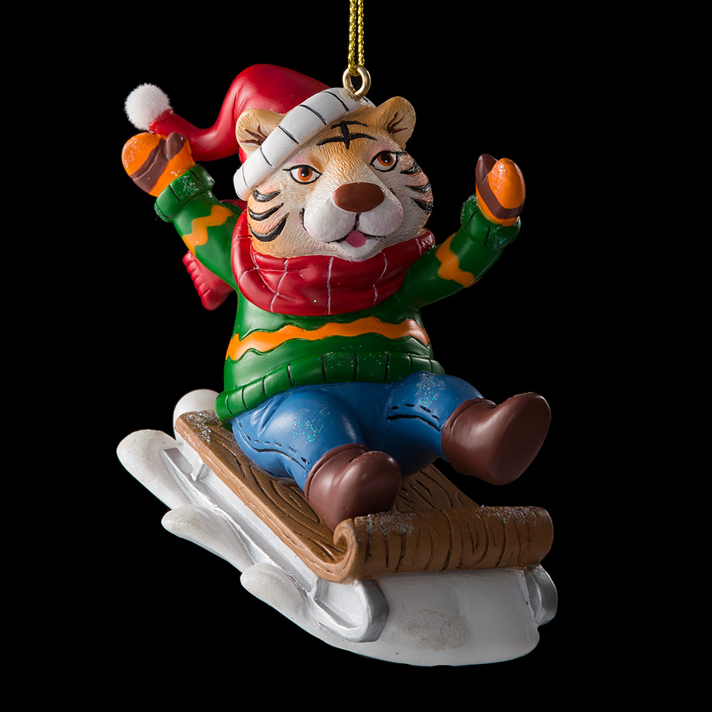 Украшение ErichKrause Decor® Тигренок на санках 9см Украшение ErichKrause Decor® Тигренок на санках 9см