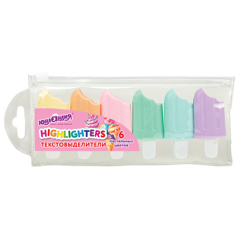 Набор текстовыделителей 6 ПАСТЕЛЬНЫХ ЦВЕТОВ, ЮНЛАНДИЯ "СЛАДКИЕ