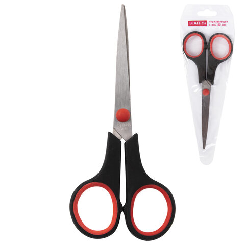 Ножницы STAFF EVERYDAY, 150 мм, бюджет, резиновые вставки, черно-красные, ПВХ Ножницы STAFF EVERYDAY, 150 мм, бюджет, резиновые вставки, черно-красные, ПВХ