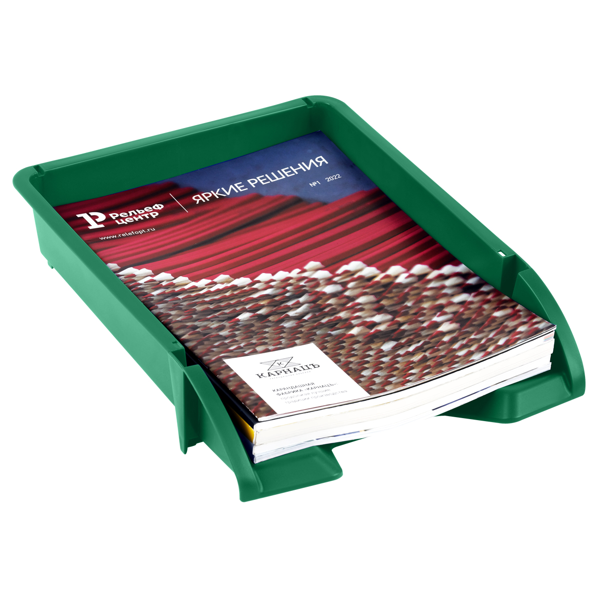 Лоток для бумаг горизонтальный СТАММ "Лидер", зеленый