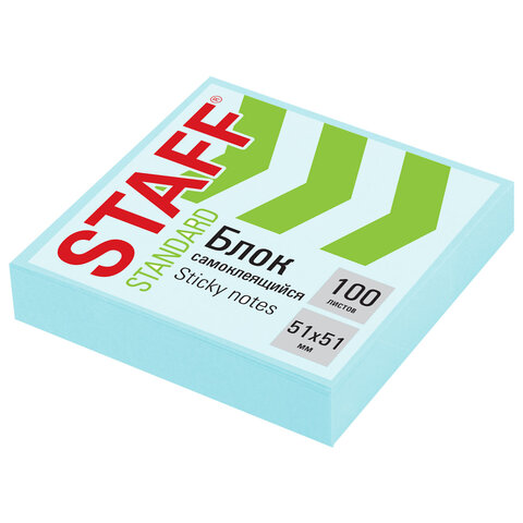 Блок самоклеящийся (стикеры) STAFF STANDARD, ПАСТЕЛЬНЫЙ 51х51 мм, голубой, 100 Блок самоклеящийся (стикеры) STAFF STANDARD, ПАСТЕЛЬНЫЙ 51х51 мм, голубой, 100