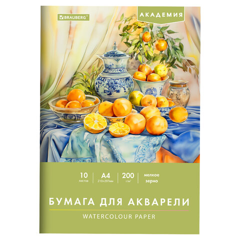 Папка для акварели А4, 10 л., 200 г/м2, 210х297 мм, BRAUBERG АКАДЕМИЯ, Папка для акварели А4, 10 л., 200 г/м2, 210х297 мм, BRAUBERG АКАДЕМИЯ,